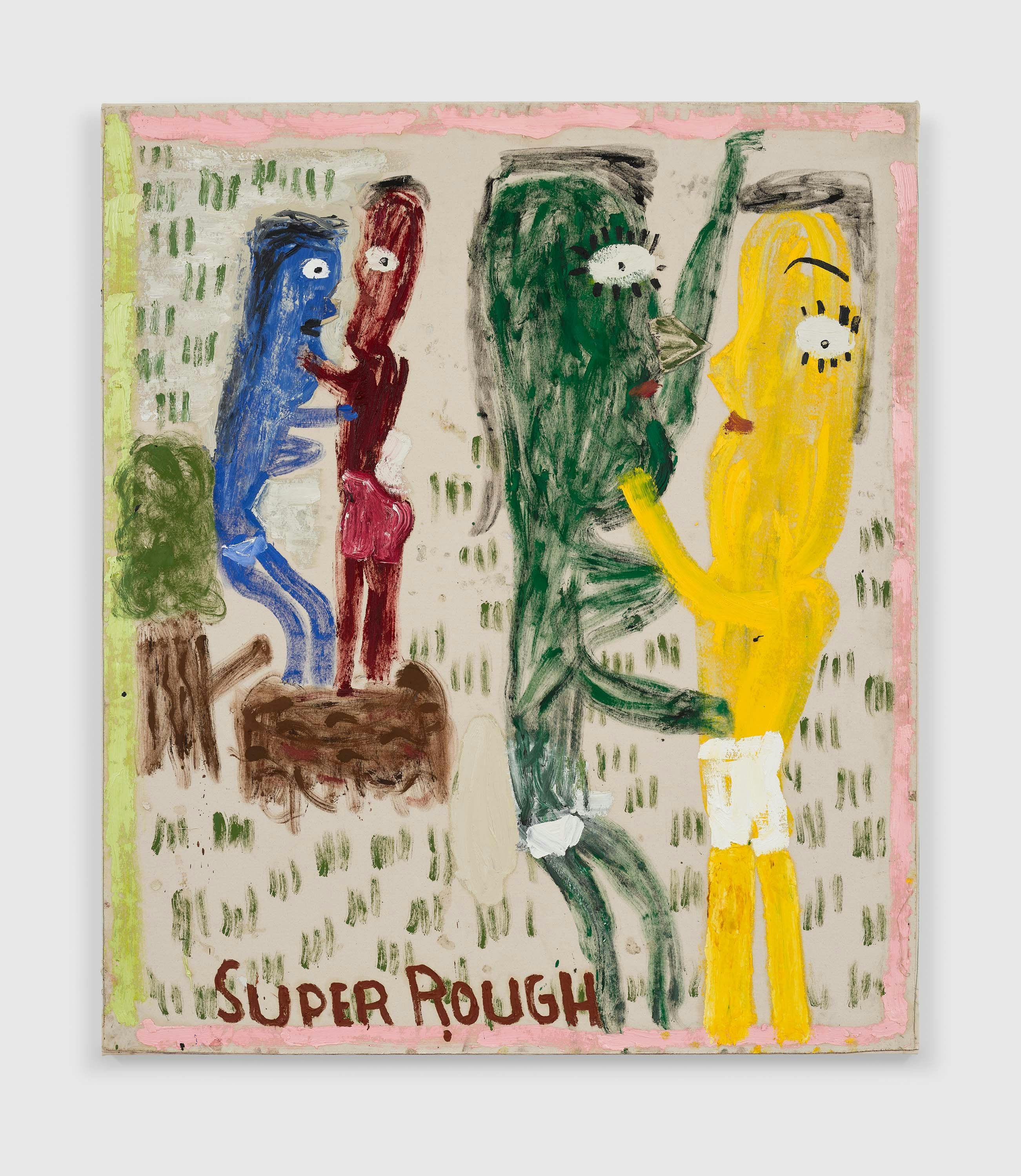 A painting by Rose Wylie, titled Super Rough 2, Nose & green grass, dated 2021.